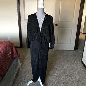 Black Plunging Neck Evening Dress